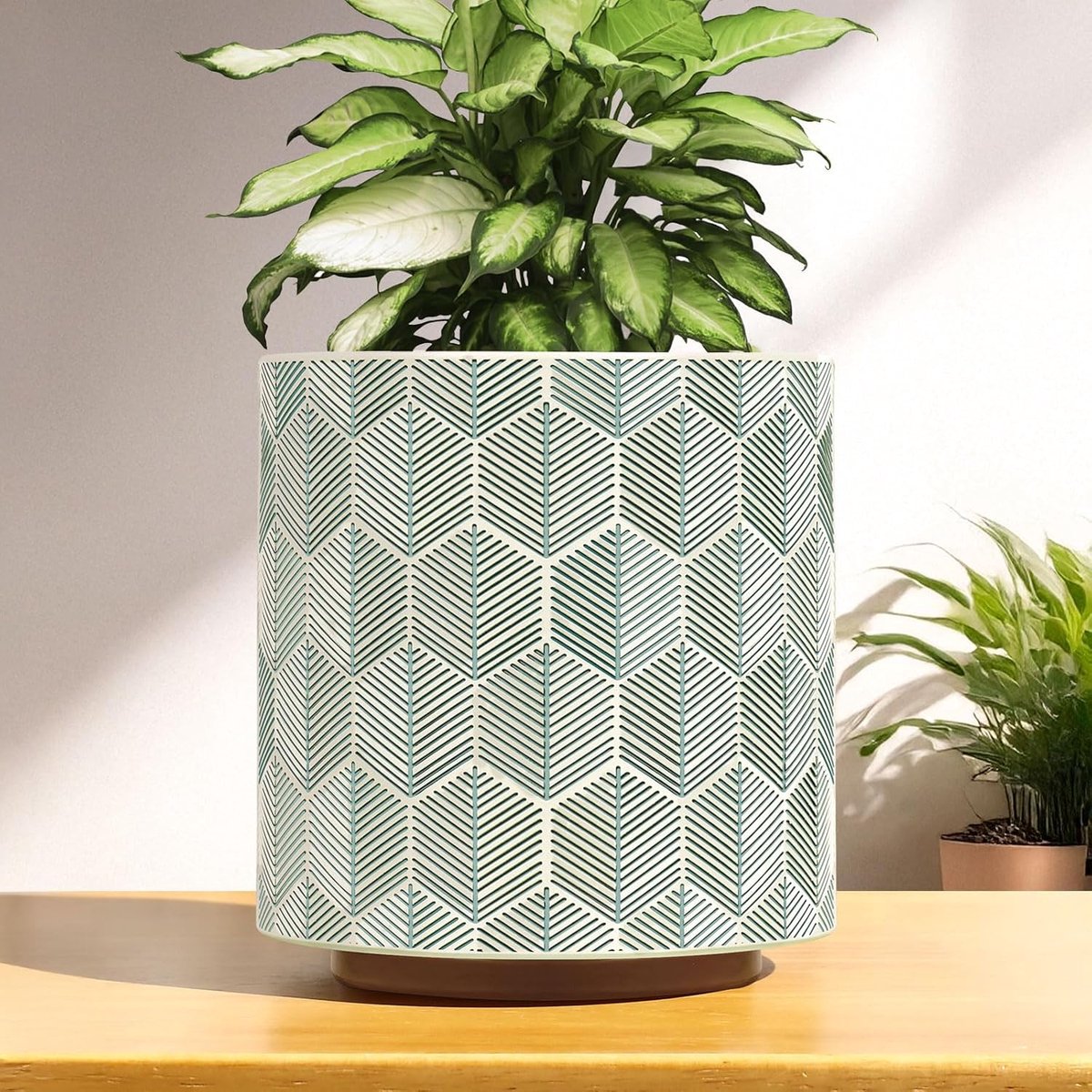 bloempot, zeshoekig patroon, boho-bloempot voor kamerplanten, decoratieve bloemen, plantenpot met drainage, eclectische vetplanten, tuinieren, funky, cadeau, wit