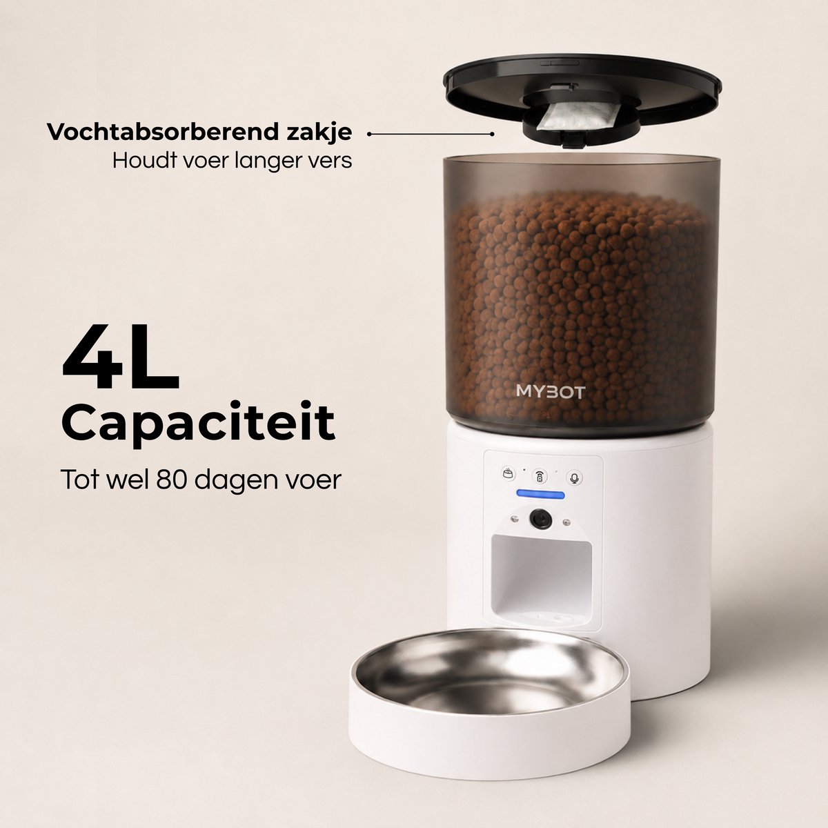 MYBOT Automatische Voerbak met Camera - Kat en Hond - Voerautomaat 4L - Met App en Spraakopname - Voor Droogvoer - Wit - P4 thumbnail 3