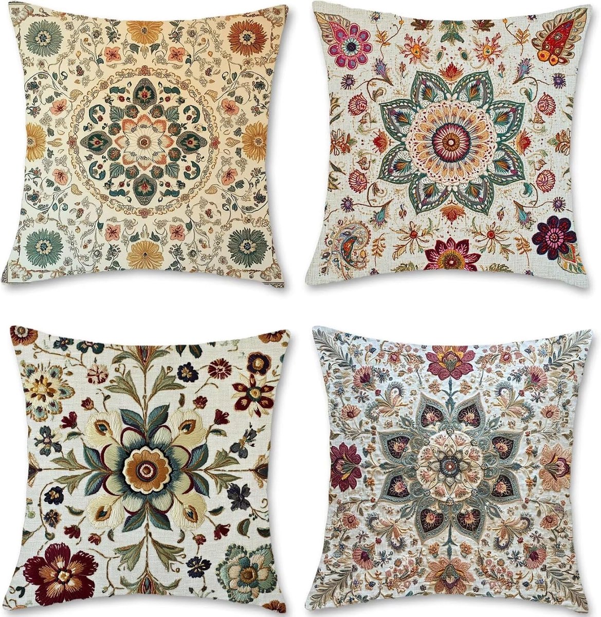 Kussenhoezen, 50 x 50 cm, landelijk, bankkussen, waterdicht, linnen, bloemen, set van 4 sierkussens met verborgen ritssluiting, voor bank, woonkamer, thuis, decoratie S1-231