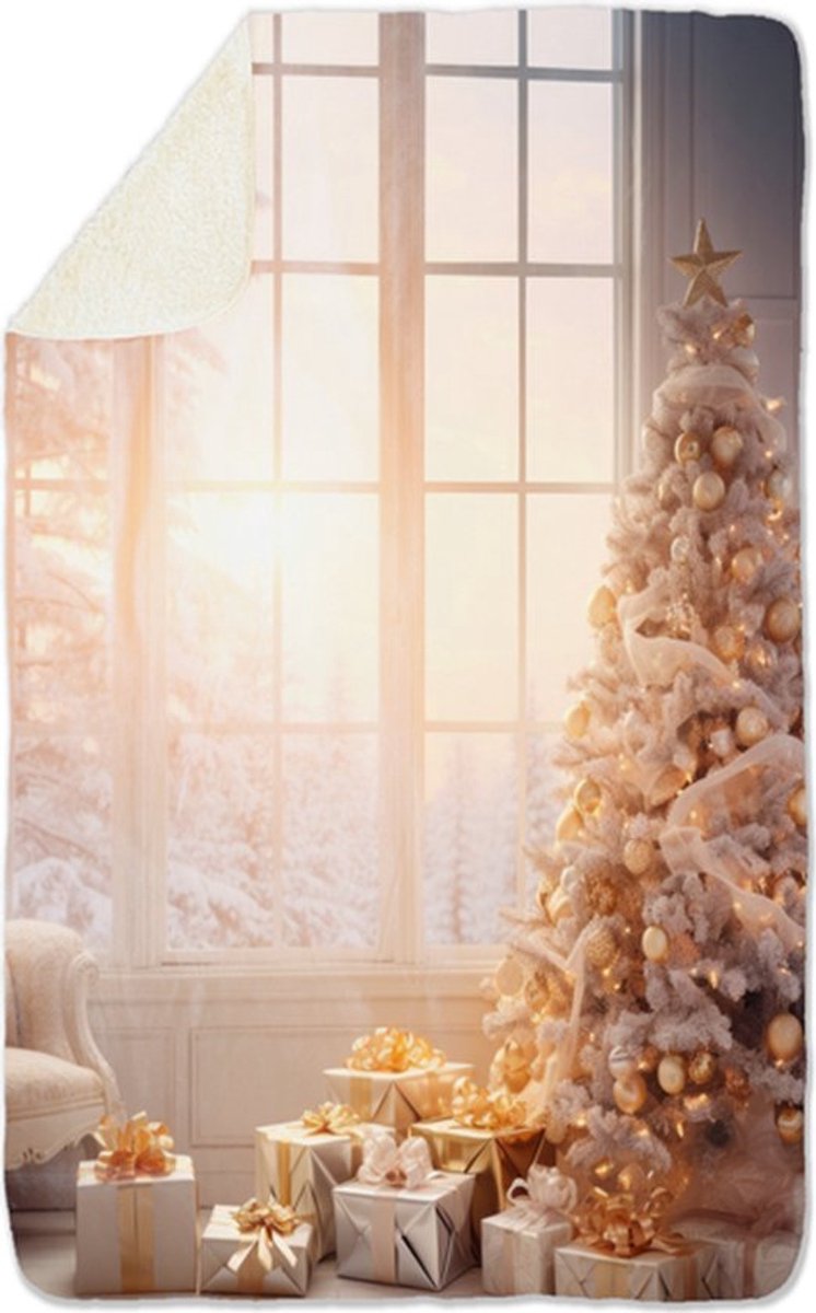 Fleecedeken Kerstboom wit, FD2023517, Plaid, 96x146cm, Polyester Sherpa