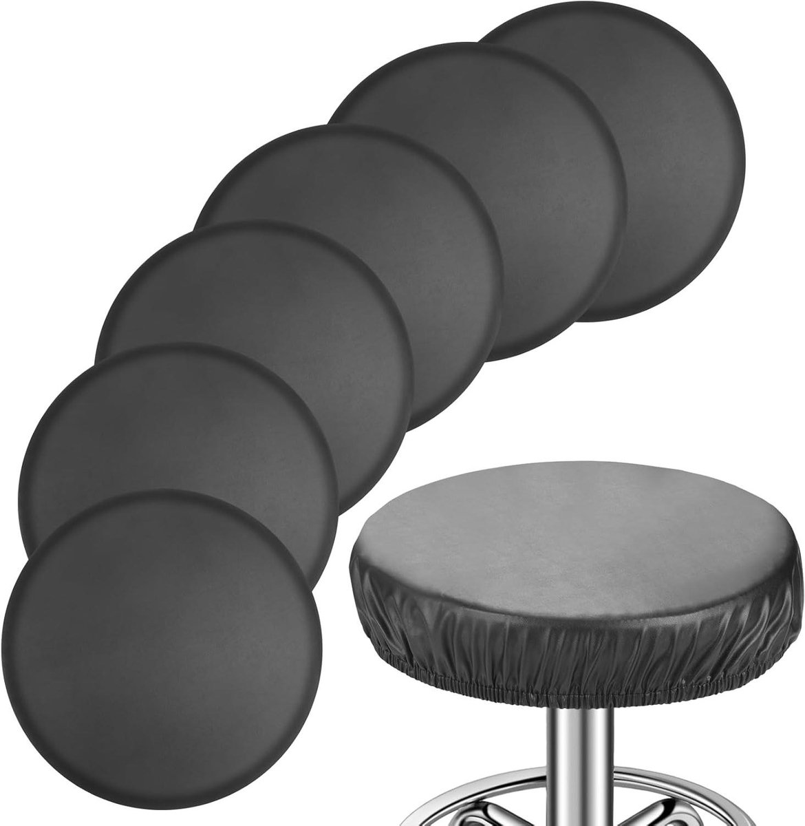 Ronde Krukhoezen - Stoelhoezen Bar Kruk - Bescherming en Decoratie - Waterdicht PU Leer - 33-43 cm - Zwart