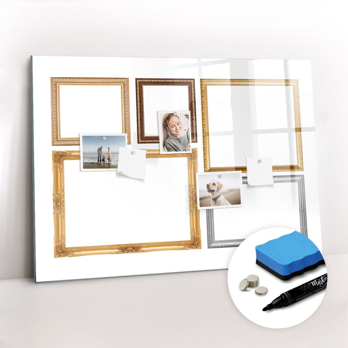 Tulup Whitebord - Gouden frame - 100 x 70 cm - Geel Magnet Board - Gratis 5 Sterke Magneten + Whiteboard Marker & Wisser - Industrieel Wandbord - Magnetisch Wandbord - Productiviteit Tools