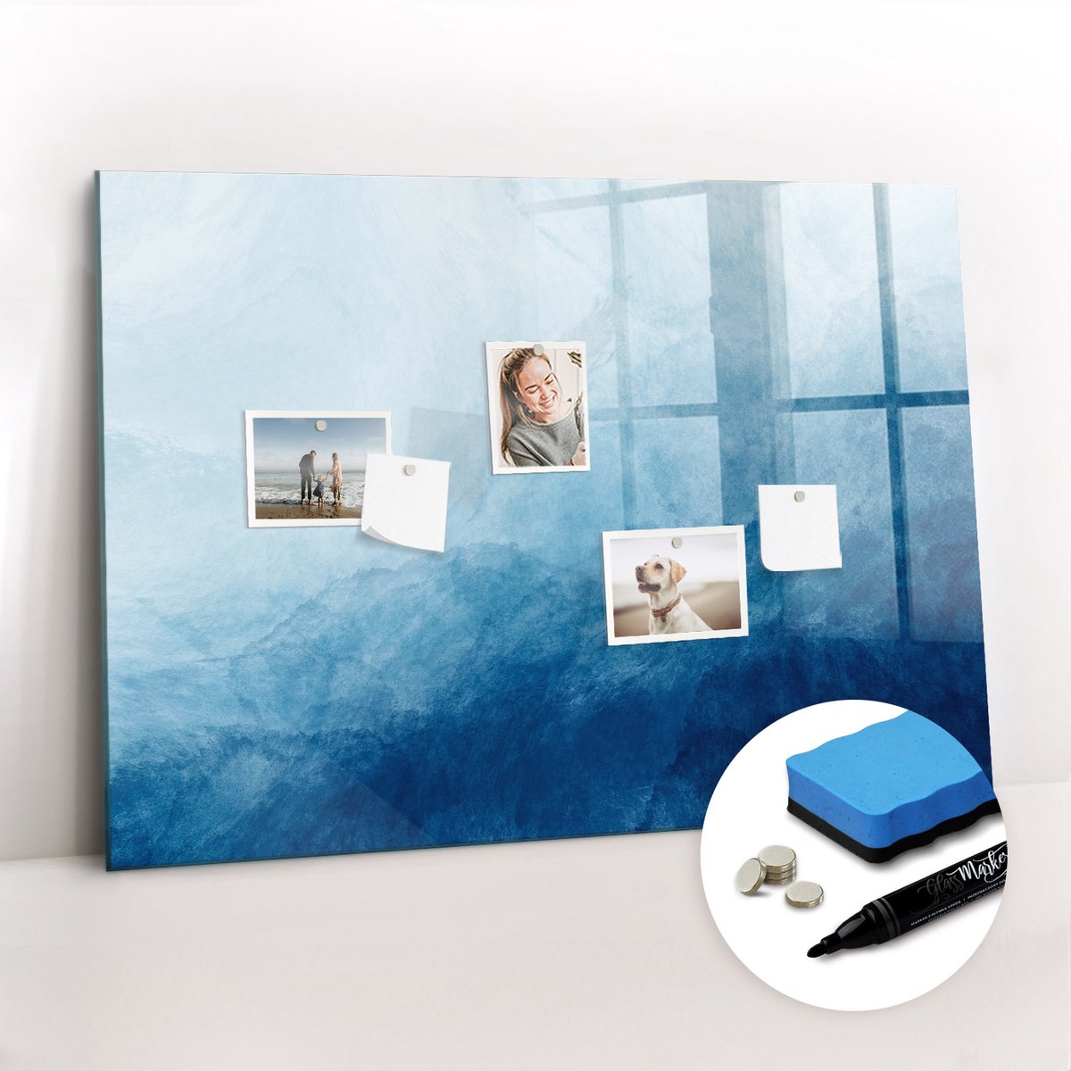 Tulup Whitebord - Abstract water - 100 x 70 cm - Blauw Decoratieve magneetborden met print - Gratis 5 Sterke Magneten + Whiteboard Marker & Wisser - Moderne Wanddecoratie - Foto Magneetbord - Planning Muur