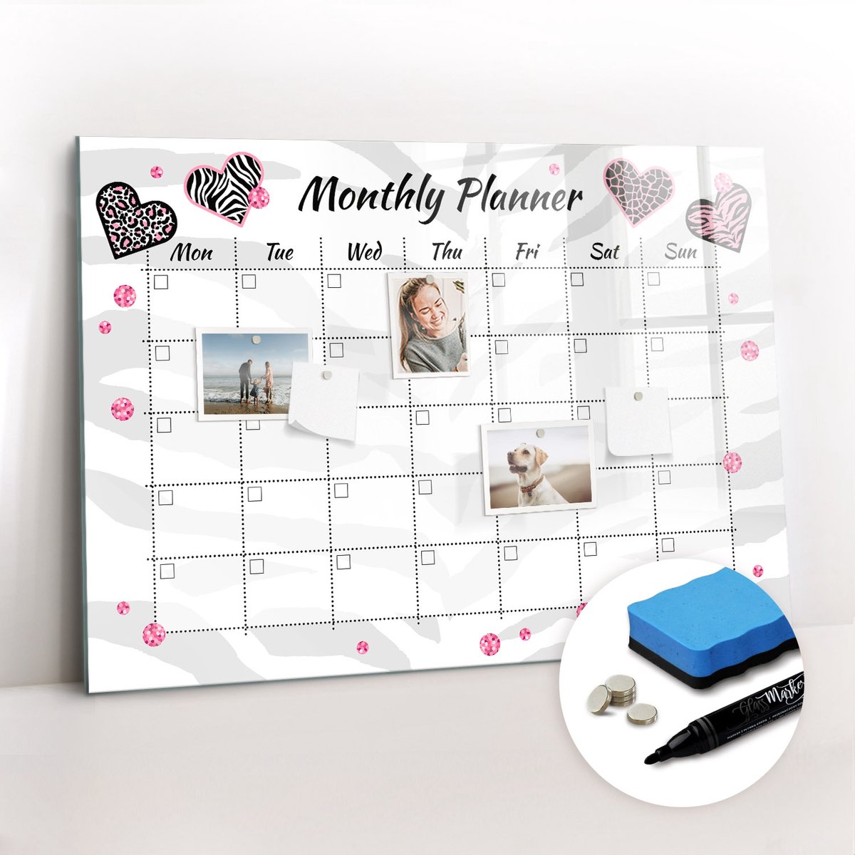 Tulup Whitebord - Maandelijkse modeplanner - 100 x 70 cm - Veelkleurig Magneetbord Keuken - Gratis 5 Sterke Magneten + Whiteboard Marker & Wisser - Stylish Memo Board - Magnetisch Bord - Planning Muur