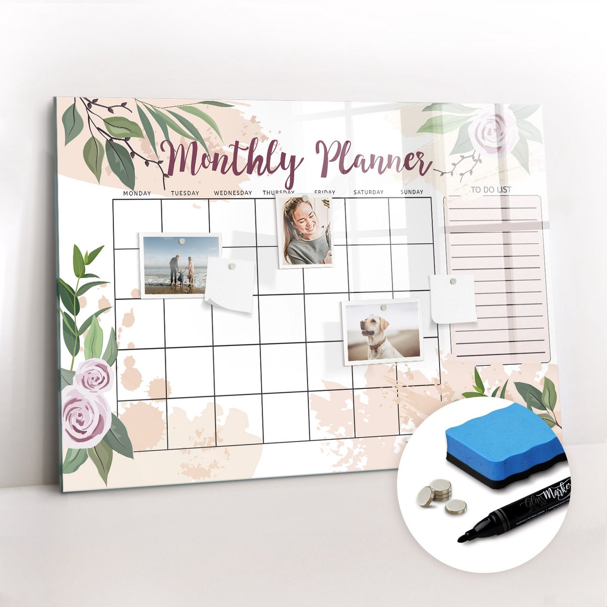 Tulup Whitebord - Rozenplanner - 100 x 70 cm - Veelkleurig Magneetbord Foto - Gratis 5 Sterke Magneten + Whiteboard Marker & Wisser - Interieur Accessoires Kantoor - Magnetisch Bord Kind - Inspiratiebord Kantoor