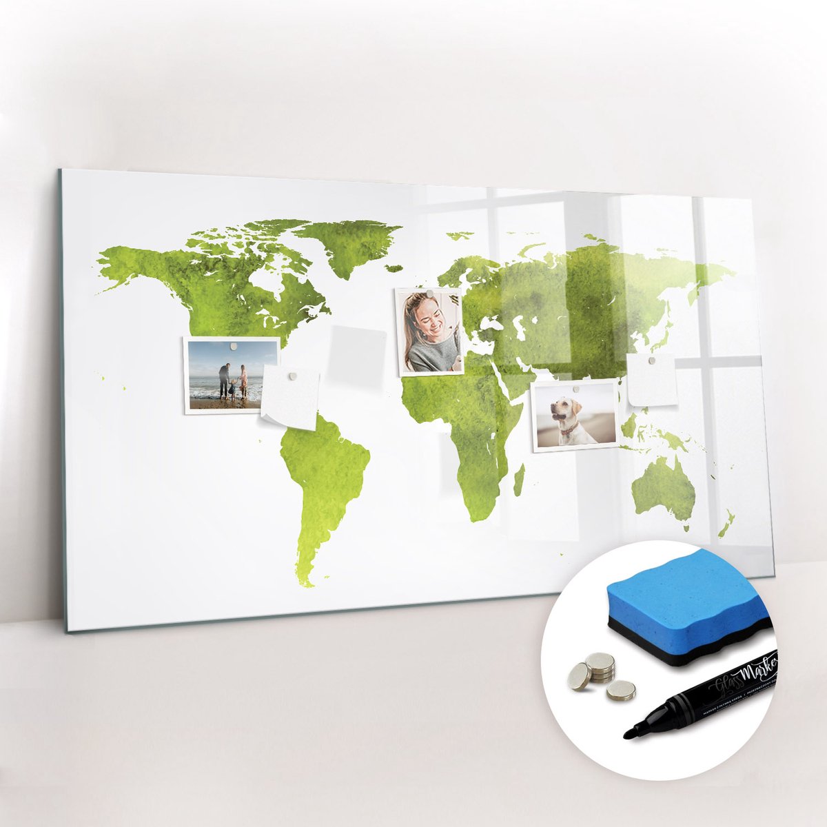 Tulup Whitebord - Wereldkaart met sportvelden - 120 x 60 cm - Groente Magnetisch Memobord - Gratis 5 Sterke Magneten + Whiteboard Marker & Wisser - Moderne Wanddecoratie - Memobord Glas - Organiseer Je Bureau
