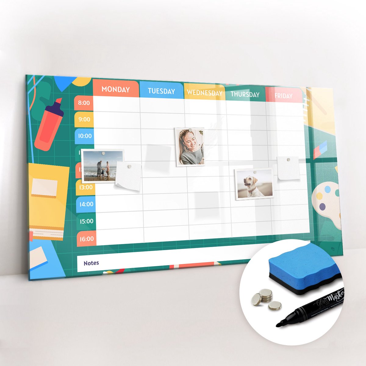 Tulup Whitebord - Lesplan voor school - 120 x 60 cm - Veelkleurig Magneetborden voor vakantiemagneten - Gratis 5 Sterke Magneten + Whiteboard Marker & Wisser - Decoratief Magnetisch Bord - Memobord Keuken - Inspiratiebord Kantoor