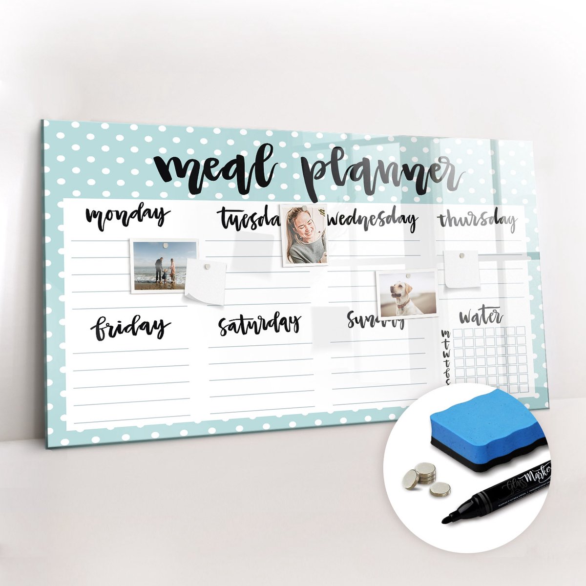 Tulup Whitebord - Maaltijdplanner voor in de keuken - 120 x 60 cm - Blauw Magnetisch Memobord - Gratis 5 Sterke Magneten + Whiteboard Marker & Wisser - Interieur Accessoires Kantoor - Magnetisch Bord - Ideeënbord Thuiswerkplek