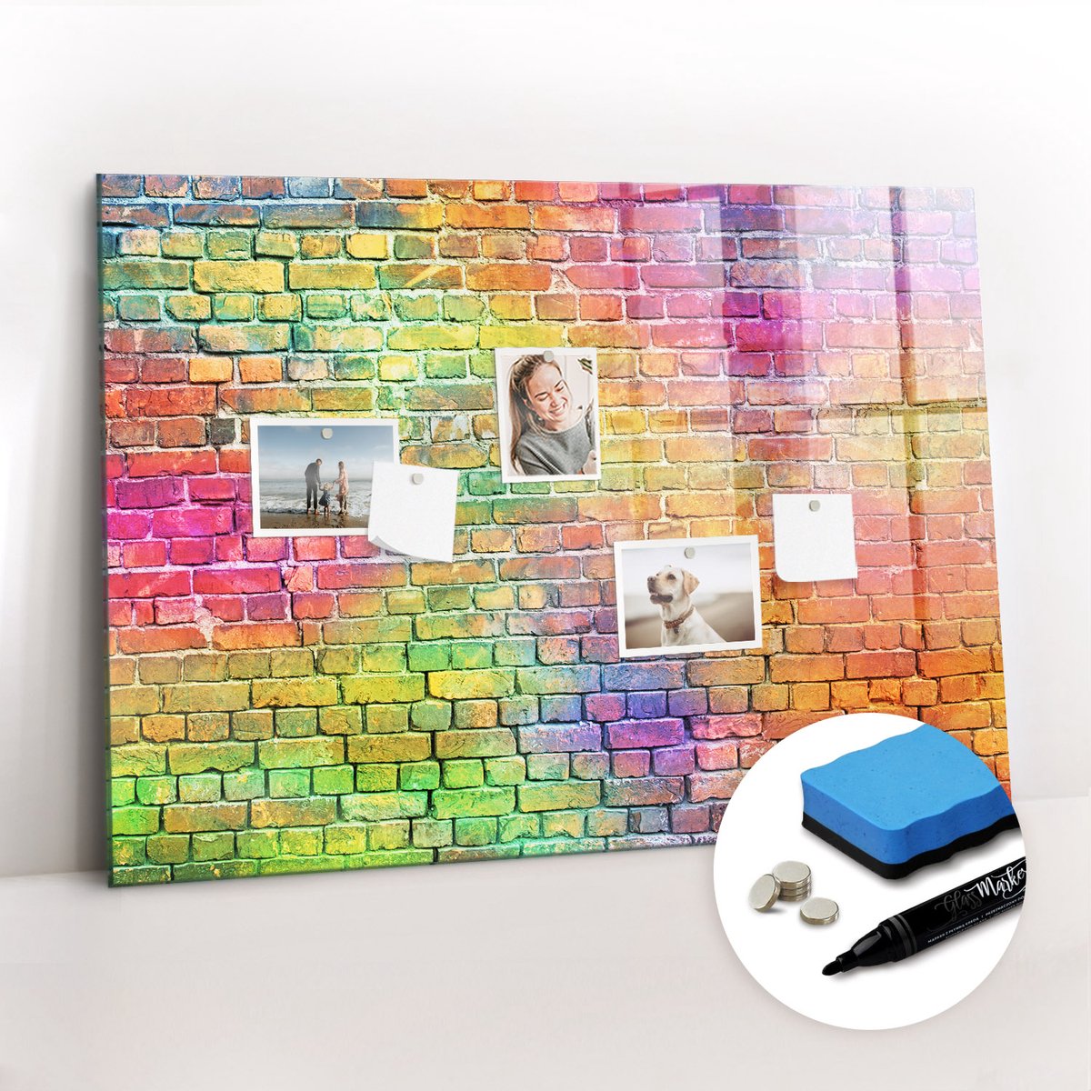 Tulup Whitebord - Geschilderde muur - 100 x 70 cm - Veelkleurig Magneetbord Foto - Gratis 5 Sterke Magneten + Whiteboard Marker & Wisser - Stylish Memo Board - Magneetbord Keuken - Organiseer Je Bureau