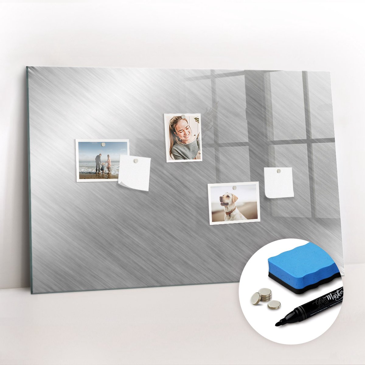 Tulup Whitebord - Metalen wand - 90 x 60 cm - Grijs Magnetic Board - Gratis 5 Sterke Magneten + Whiteboard Marker & Wisser - Design Memobord - Magnet Board - Productiviteit Tools