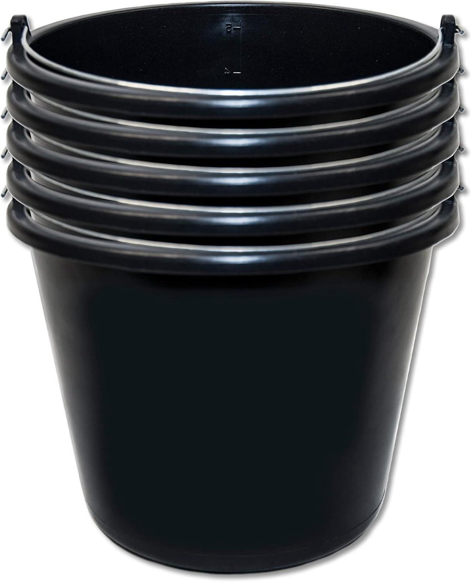 Bouwemmer Set - Emmer Set - Bouwplaats Gebruik - Versterkte Randen - 5 Liter - Zwart