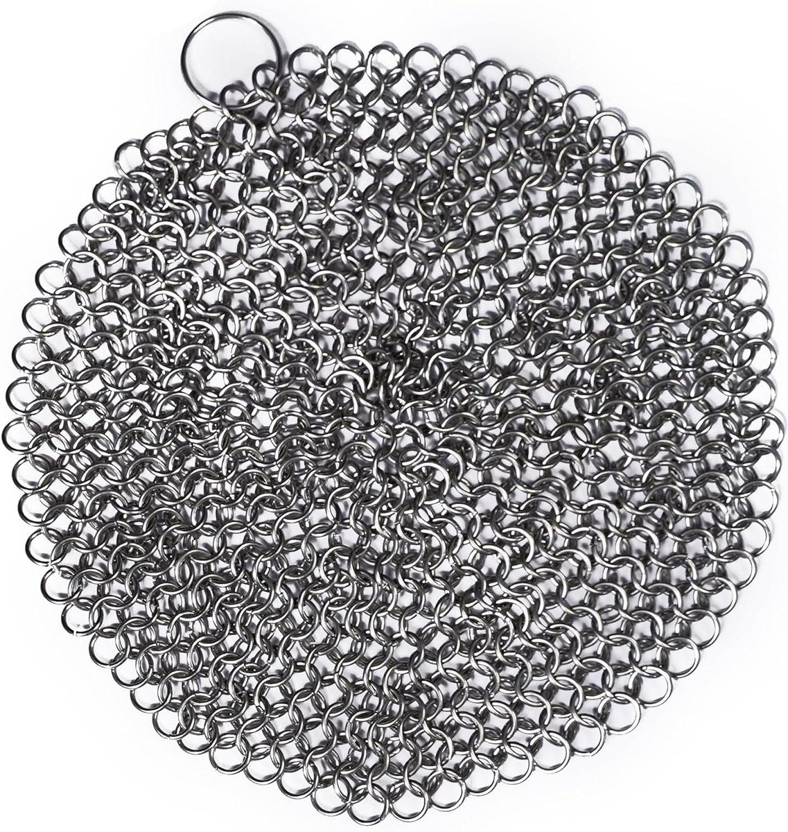 Gietijzeren Pan Schoonmaker - Kettingmail Scrubber - Pannen Onderhouden - Behoudt Inbrandlaag - 18 cm - Zilver