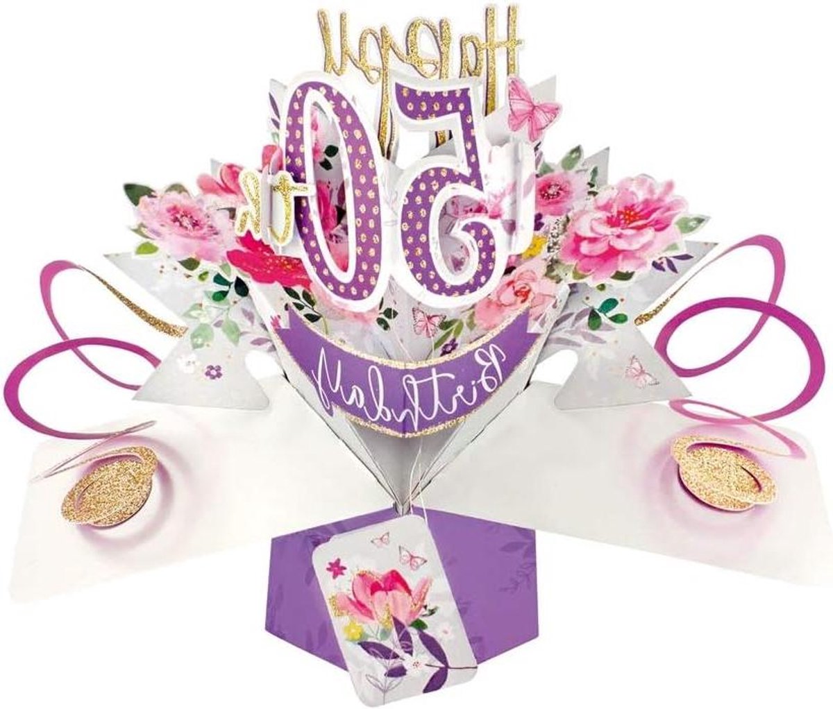 Wenskaart Verjaardag - Pop-Up Kaart 3D - Bijzondere Groeten - Elastische Activering - 210 x 250mm - Violet