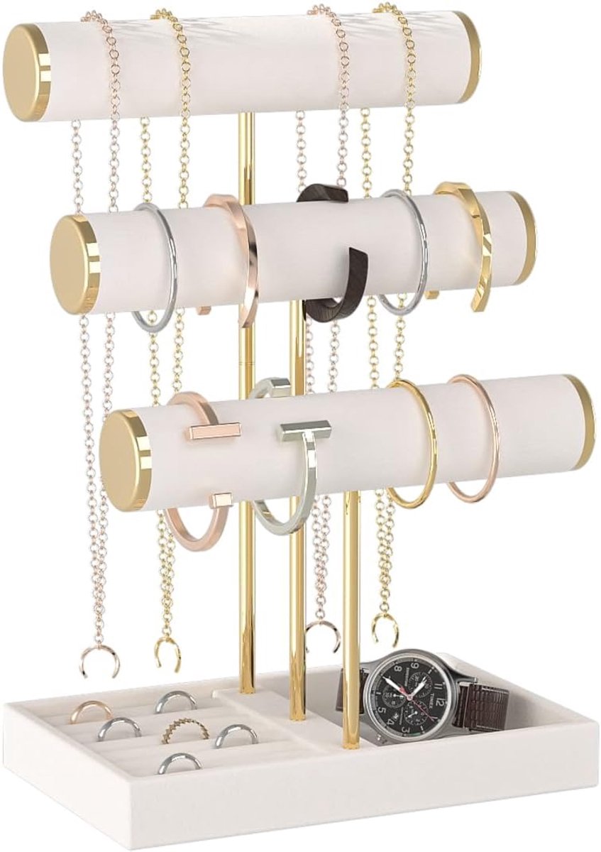 bodem drie lagen sieraden rek (Beige)