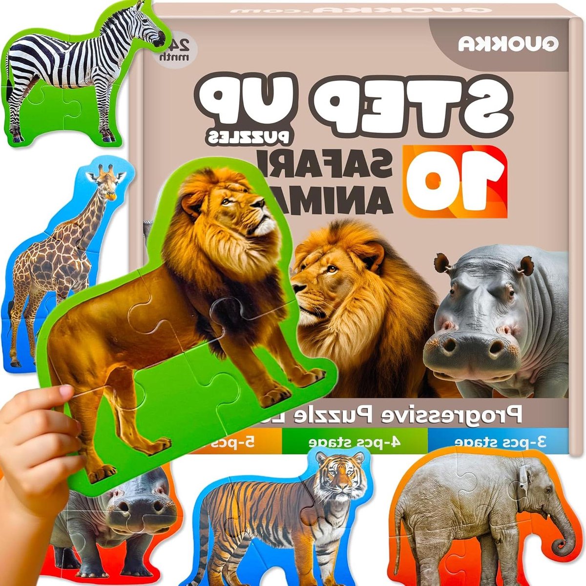 Dieren Puzzels - Legpuzzels Kleuters - Educatief Spel - Progressieve Moeilijkheidsgraad - 40 Stukken - Safari Dieren