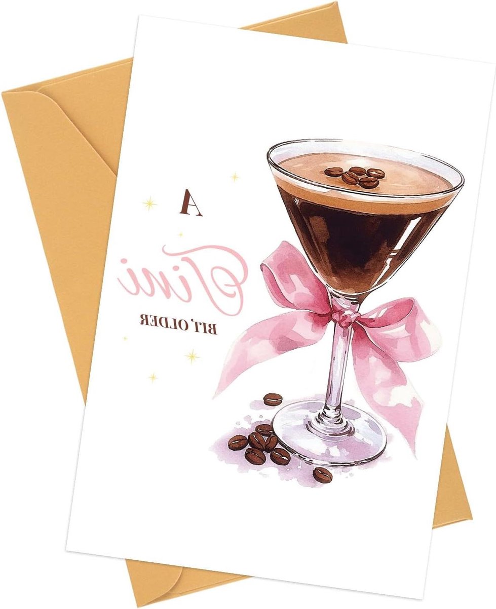 Verjaardagskaart Espresso Martini - Cocktail Kaart - Iemand Feliciteren - Speelse Pun Tekst - 18x12cm - Bruin Roze