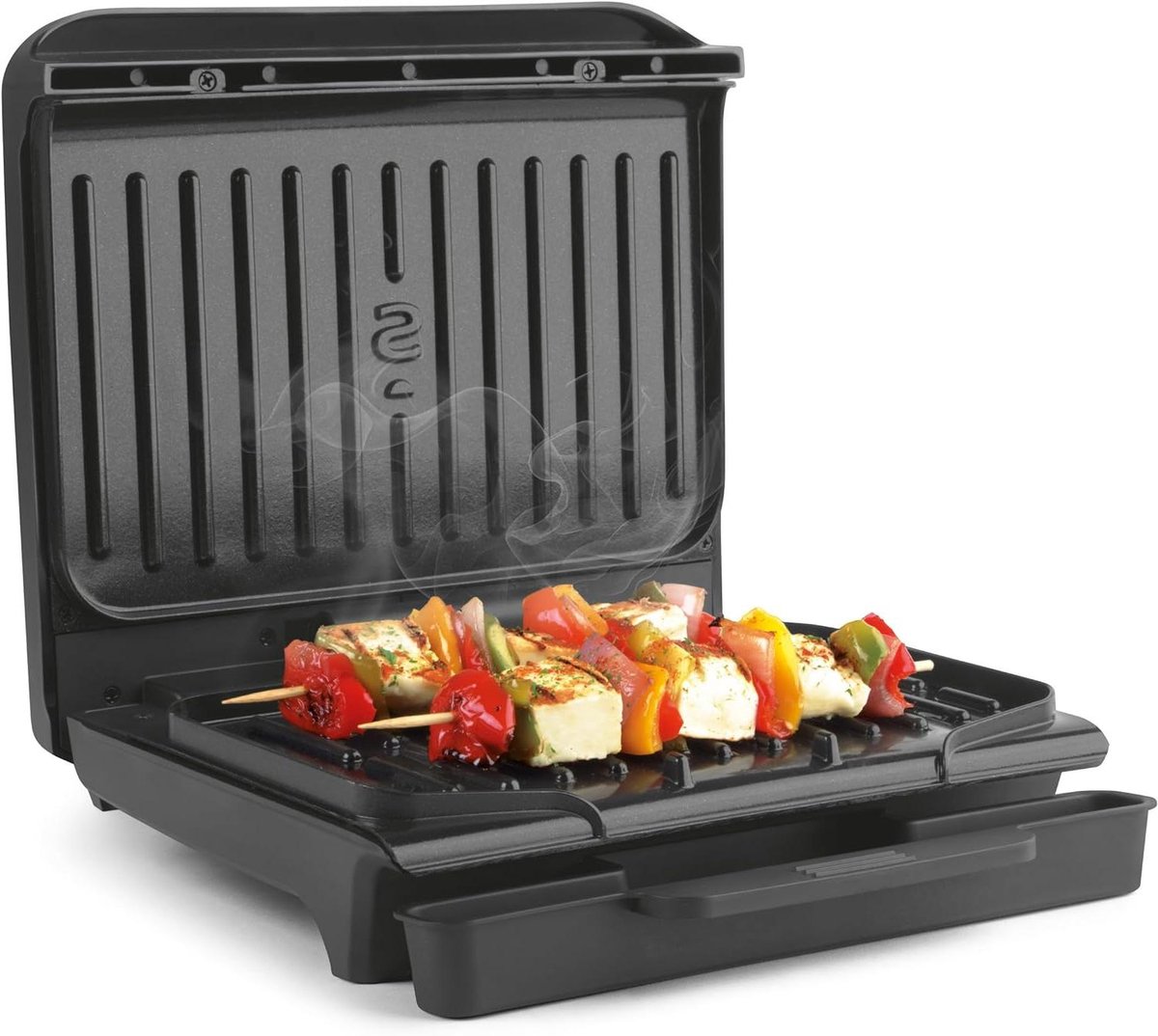 Compacte Gezonde Grill - Contactgrill Klein - Snelle Maaltijden Bereiden - Drijvend Hangsysteem - 2 Porties - Zwart