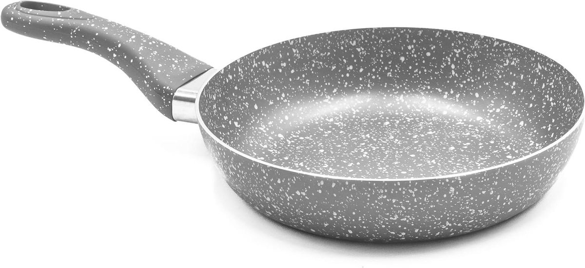 Koekenpan Antiaanbak Braadpan Steenlook Vetvrij Koken Soft Touch Handgreep 28 cm Grijs