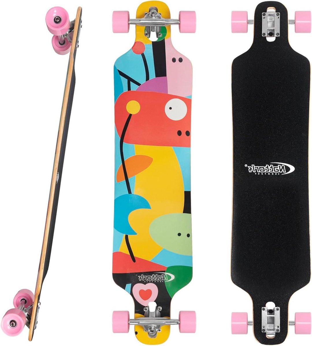 Longboard Skateboard Compleet Board Weg van A naar B Bamboe en Esdoorn 106 cm Abstracte Graffiti