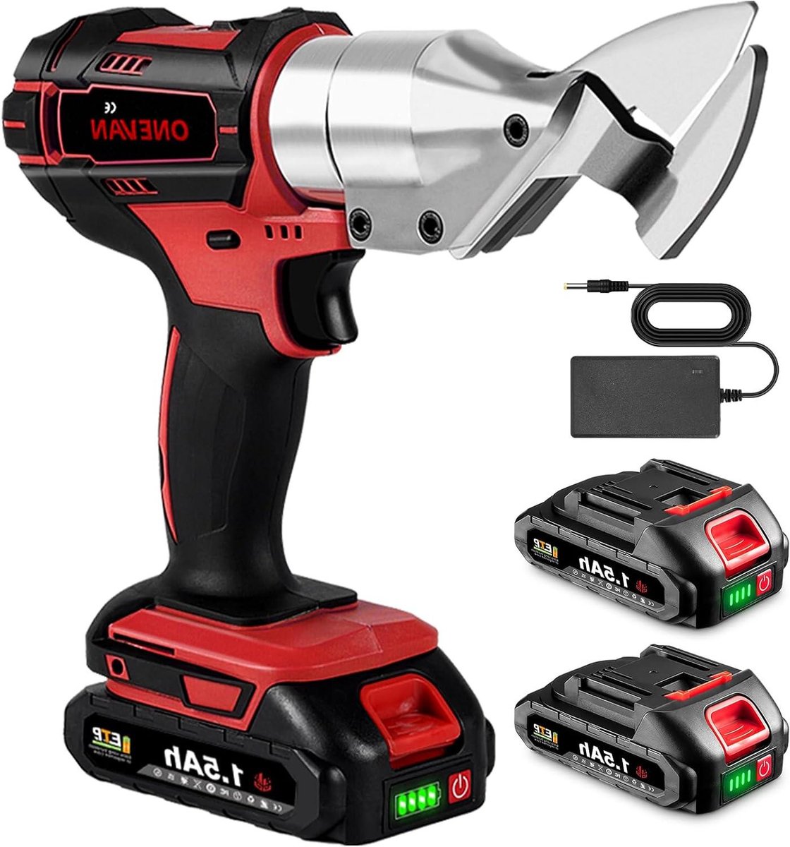 Metaalschaar - Elektrische knipper - Metaal snijden - Traploze snelheidsregeling - 3 mm dikte - Rood