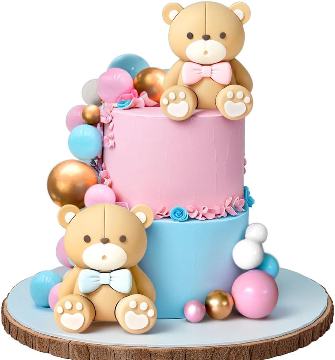 geslacht onthulling taart versiering jongen of meisje taart decoratie geslachtverrassing feest decoratie babyfeest versiering knuffelbeer verjaardagstaart decoratie