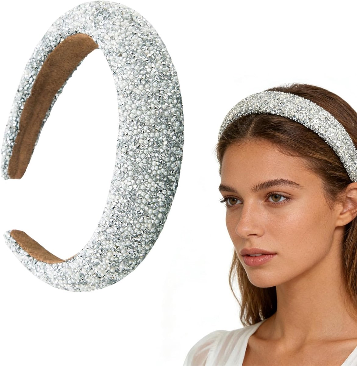 scicent Haarsieraad voor bruid, brede hoofdband, elastische haarband, stof, antislip, dik gevoerd, haarband, styling, hoofddeksel, retro, bruiloft, bruid, festival, haaraccessoires D254-15