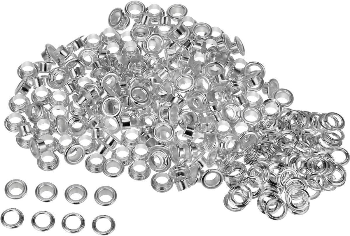 Set van 300 metalen ogen, 6 mm, met sluitringen voor schoenen, kleding, riemen, etiketten, tassen, stoffen, leer en doe-het-zelfprojecten, zilverkleurig