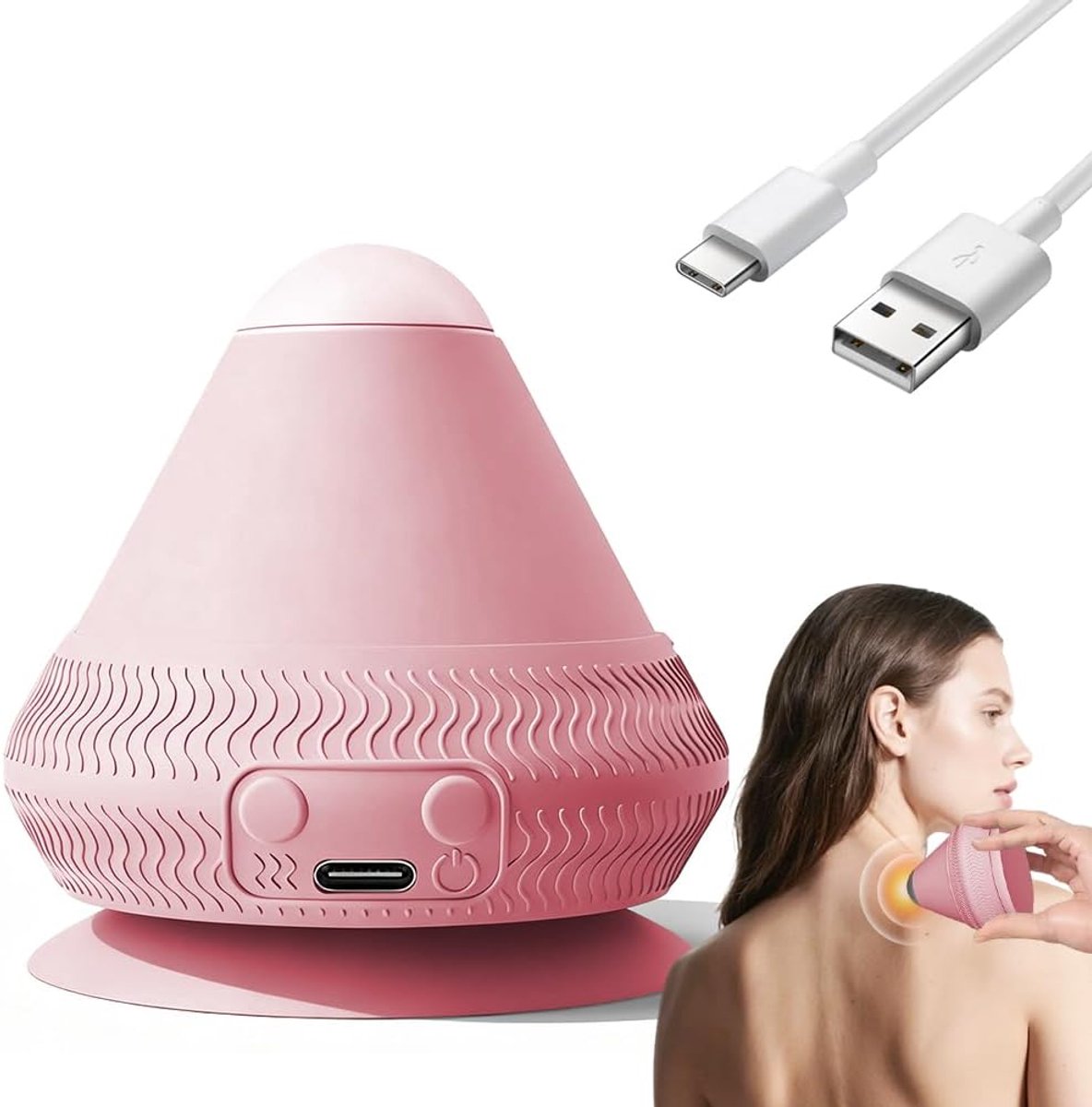 Duwer Elektrisch, Massagebal Massagebal Vibrerende Verwarming, met Zuignap (Roze)
