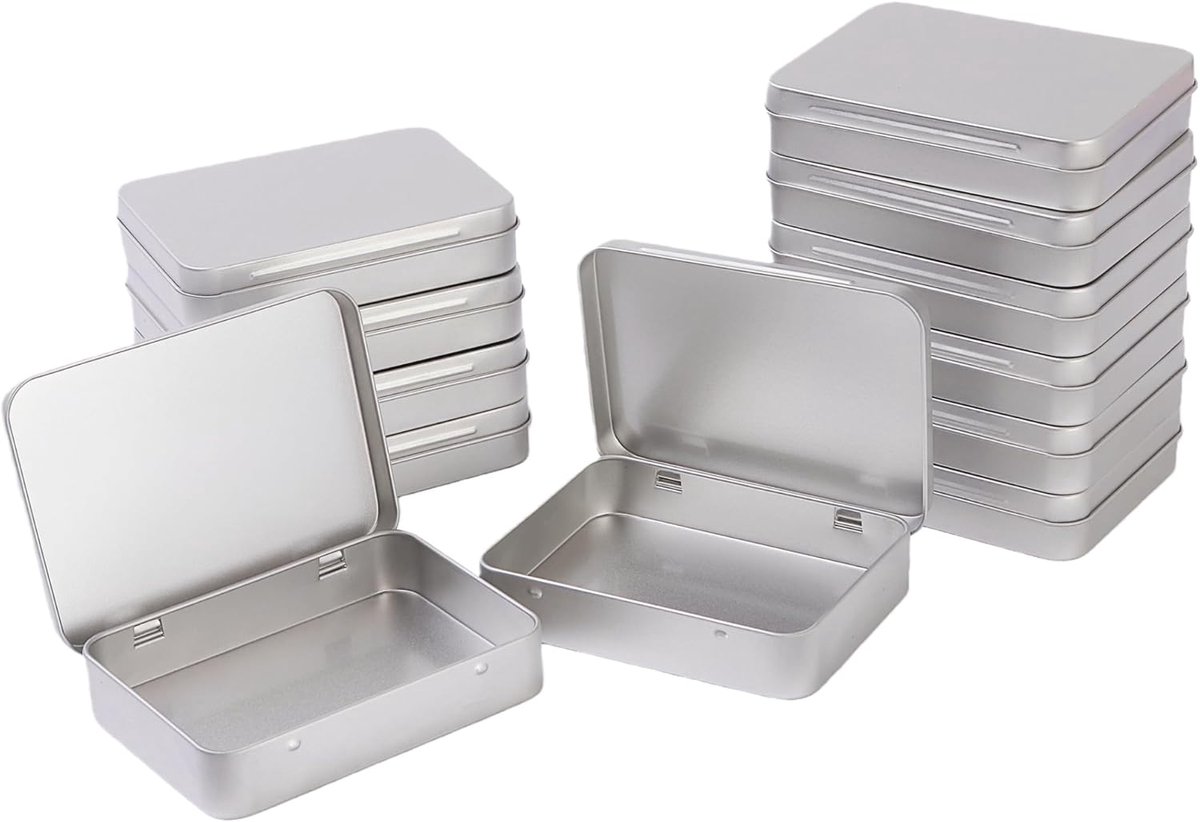 12 Stuks Metalen Opbergdozen Zilveren met Deksel (11,5x8,5x2,2 cm) – Rechthoekige Blikken Container voor Onderdelen & Hobby, Lege Metalen Box voor Doe-het-zelf, Tin Box Organizer System