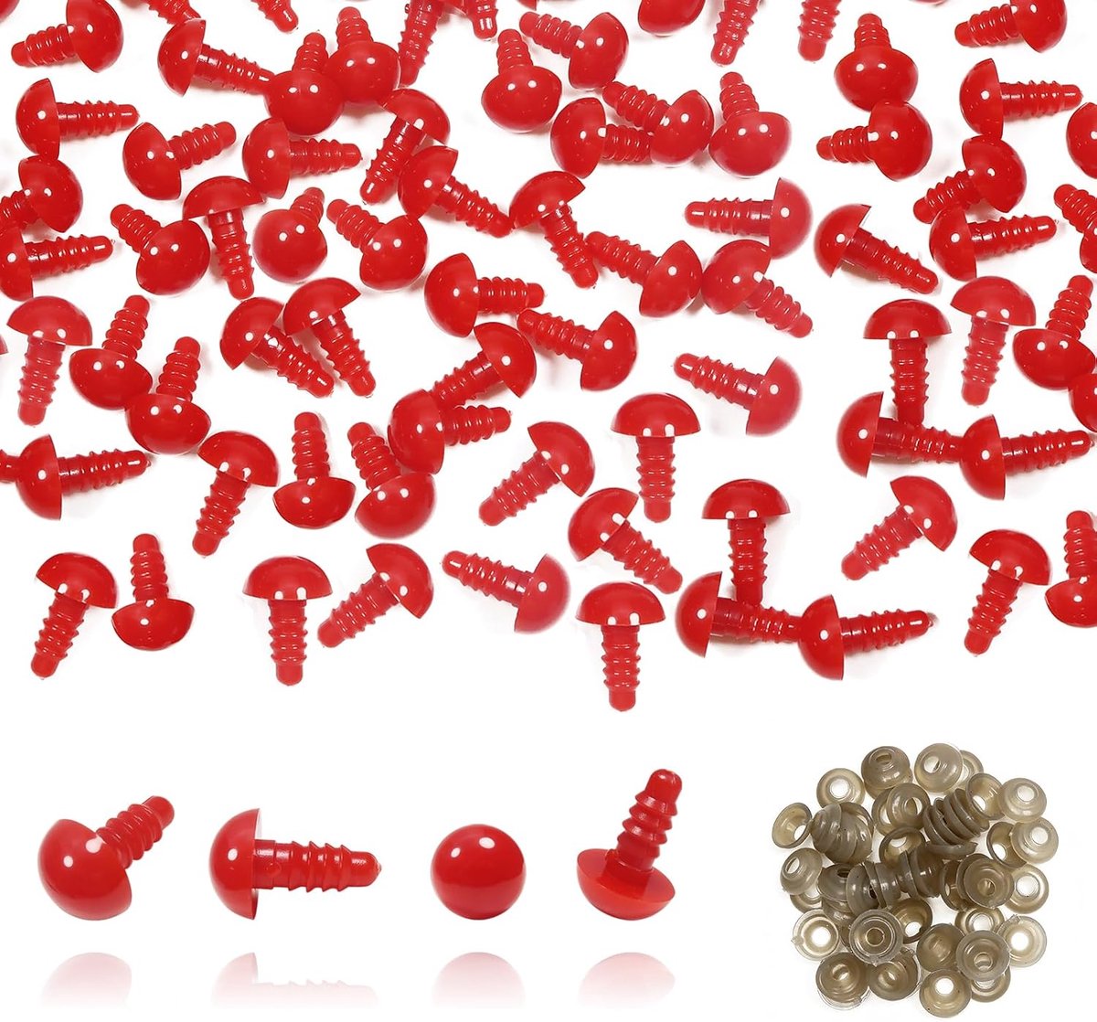 Ogen met Sluitringen 10 mm Rood Poppenogen van Kunststof voor Handwerk doe-het-zelf Maken Pluche Dieren