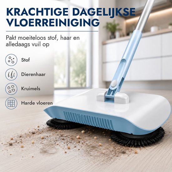 DecoVeen® Handduw Veegmachine - Lichtgewicht Veegset met Geïntegreerde Bezem en Stofopvang - Handmatige Vloerveger voor Huishoudelijk Gebruik - Compacte Sweeper voor Harde Vloeren - Blauw — afbeelding 5