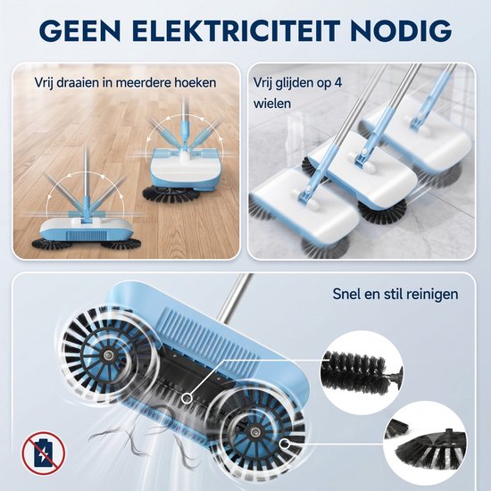 DecoVeen® Handduw Veegmachine - Lichtgewicht Veegset met Geïntegreerde Bezem en Stofopvang - Handmatige Vloerveger voor Huishoudelijk Gebruik - Compacte Sweeper voor Harde Vloeren - Blauw — afbeelding 3