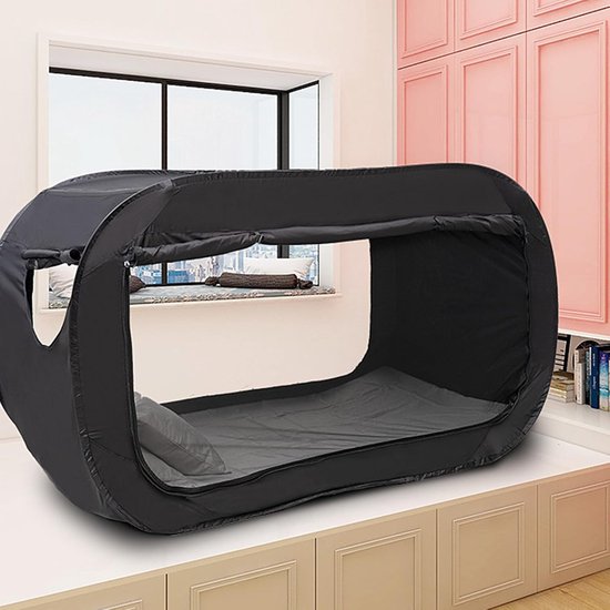 Bed Tent - Slaapcabine - Privacy Creëren - Volledig Afgesloten - 190x90x100 cm - Zwart — afbeelding 4