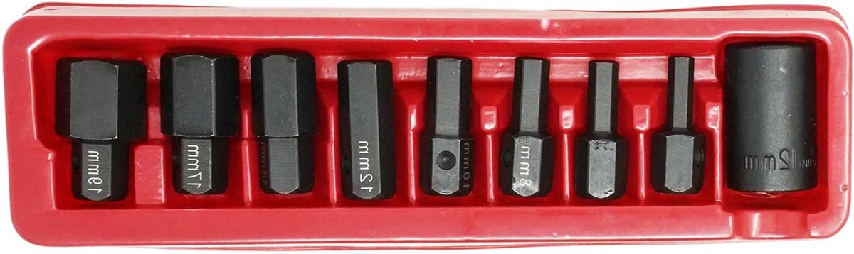 Inbusdoppen Set - Zeskant Bitset - Garage Werkzaamheden - 1/2" Aandrijving - 9 Stuks 6-19mm - Zilver