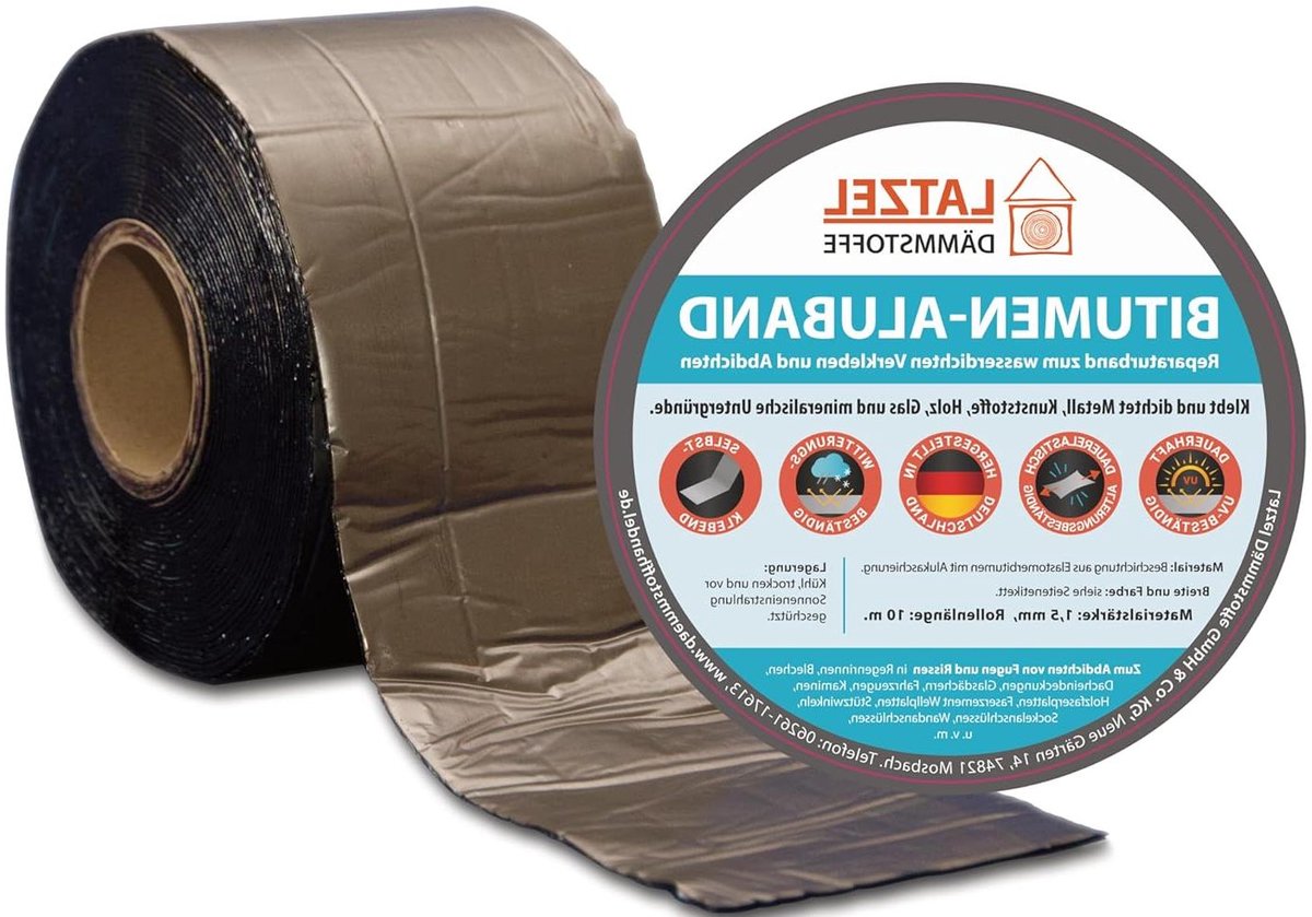 Bitumen Aluband Tape - Reparatietape Afdichtingsband - Waterdicht Afdichten - Elastisch Bitumen Materiaal - 200 mm x 10 meter - Loodkleurig