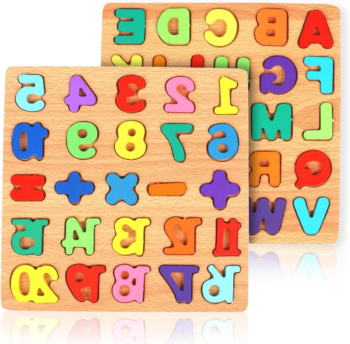 Alfabet Puzzel - Houten Puzzel - Leren Lezen - Stevige Houten Blokken - 20 x 20 cm - Multicolor