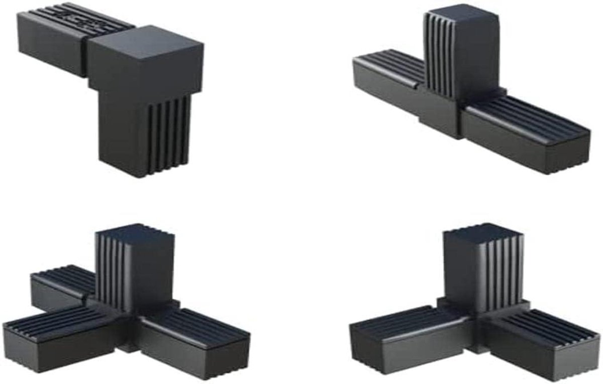 Stekkerverbinder Vierkante Buizen - Buisconnector Kunststof - Verbinden Profielen - Tweedelig Ontwerp - 20 mm - Zwart