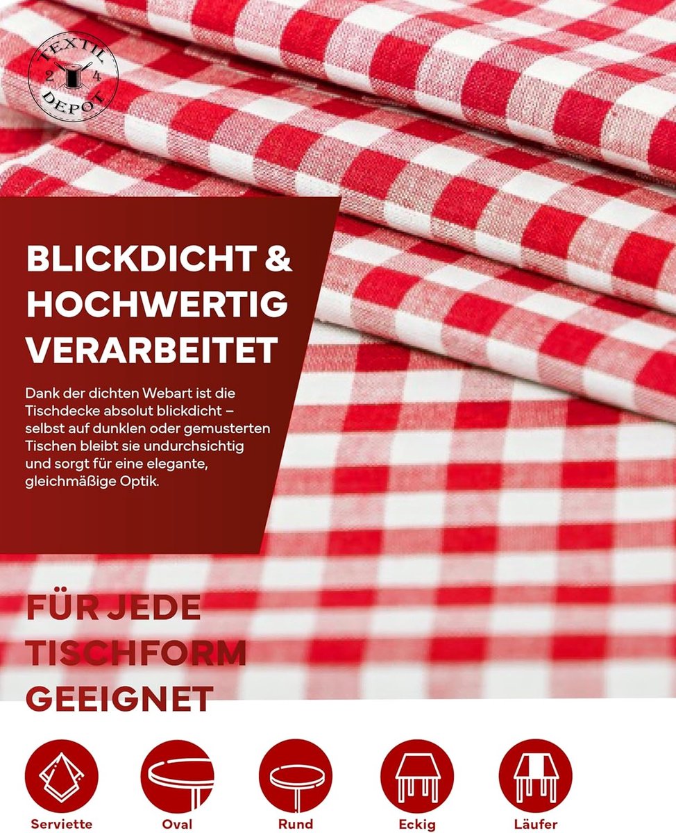 Tafelkleed Ruit - Tafelbedekking Keuken - Keukendecoratie - Geweven Ruiten - 130 x 400 cm - Rood-Wit