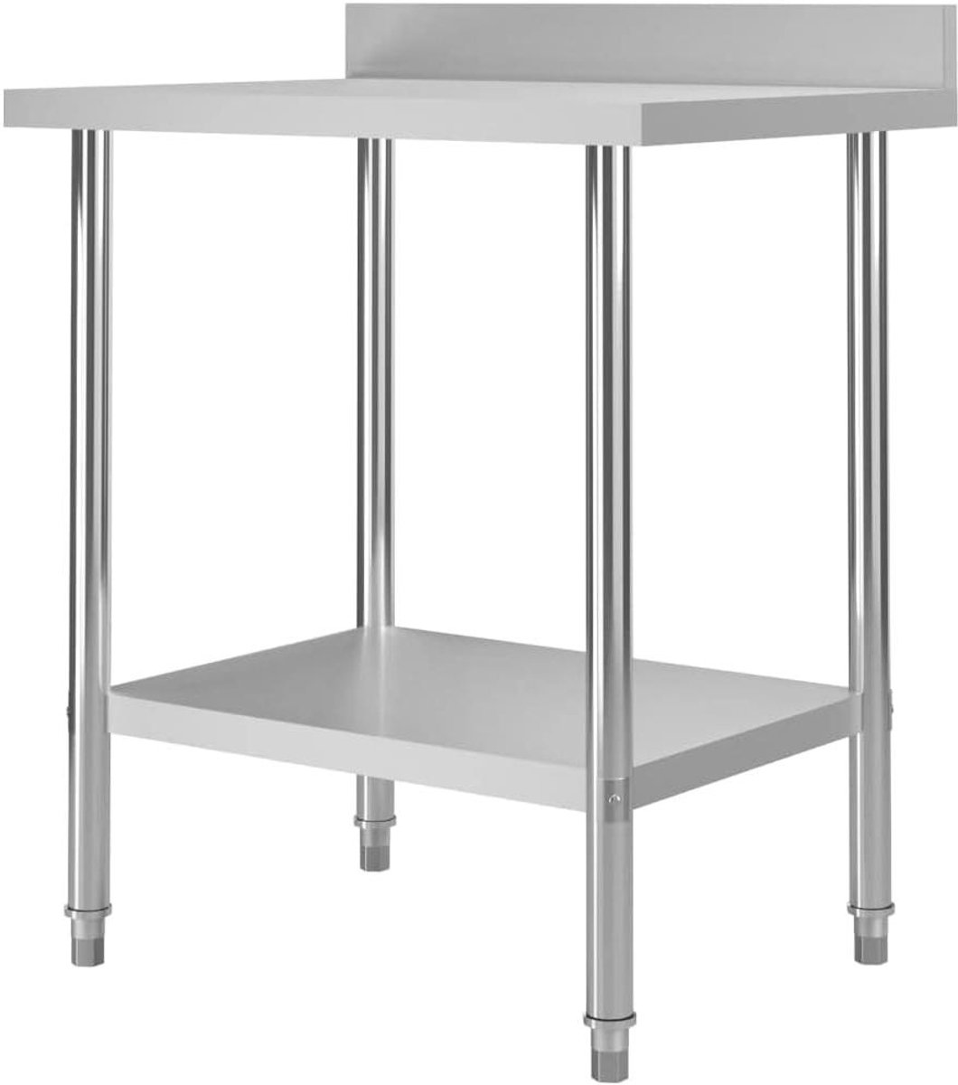 Werktafel RVS - Keukentafel Tafel - Professioneel Gebruik - Met Spatrand - 80x60x93cm - Zilverkleurig