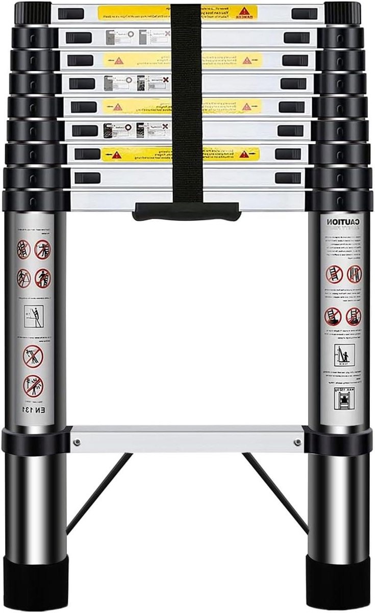 Telescopische ladder - Uittrekbare ladder - Veilig klussen - Met haken stabilisator - 29 meter - Aluminium