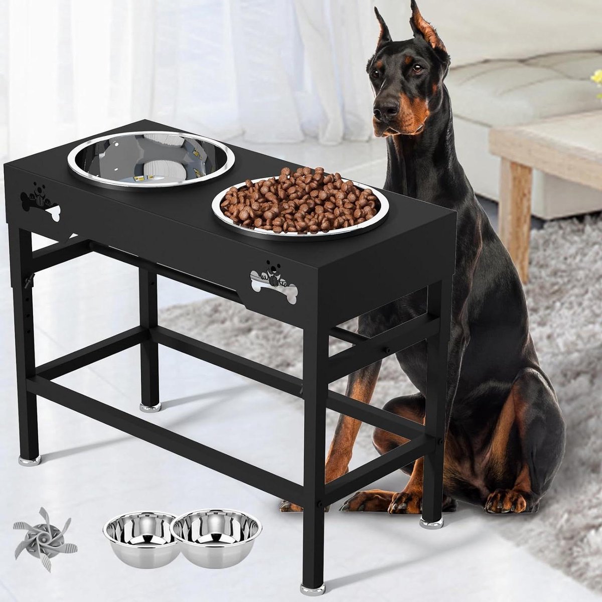 Verhoogde Hondenbak - Voerstandaard Honden - Ergonomisch Eten - 8 Hoogtes Verstelbaar - 170 Ounces - Zwart