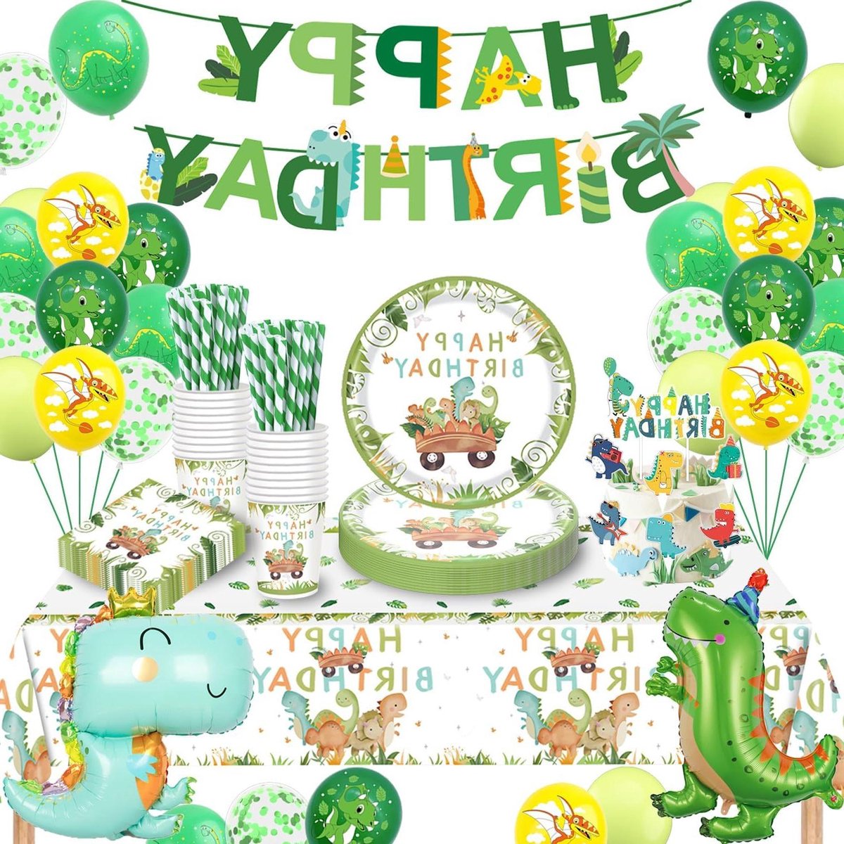 Dinosaurus Partyservies Set - Verjaardag Decoratie Kinderen - Kinderfeest Organiseren - Compleet Decoratiepakket - 40 Borden 22cm - Groen