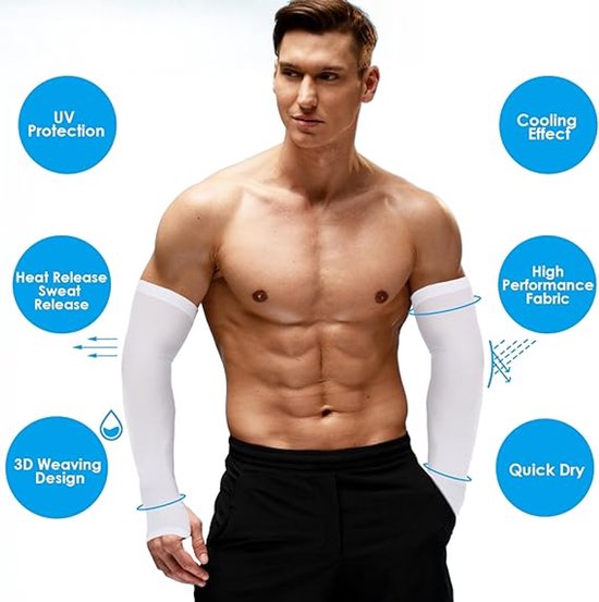 UV Beschermende Armstukken - 2 Paar Compressie Arm Sleeves - Armstukken Wielrenen - Hardlopen Armwarmers - UV-bescherming verkoelende armmouwen compressie armmouw - UPF 50 zonnemouwen - One Size - voor fietsen rijden golf wandelen — afbeelding 2