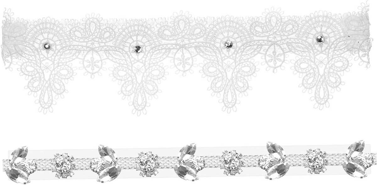 Bruids Kousenbanden Set - Lace Elastiek - Bruiloft Accessoire - Bloemen Parel Decoratie - 2 Stuks - Wit