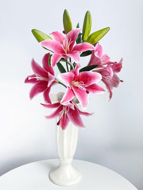 Kunstlelie Bloemen - Nep Lelies - Woondecoratie - Real Touch Latex - 2 Stuks 28 Inch - Donkerrood