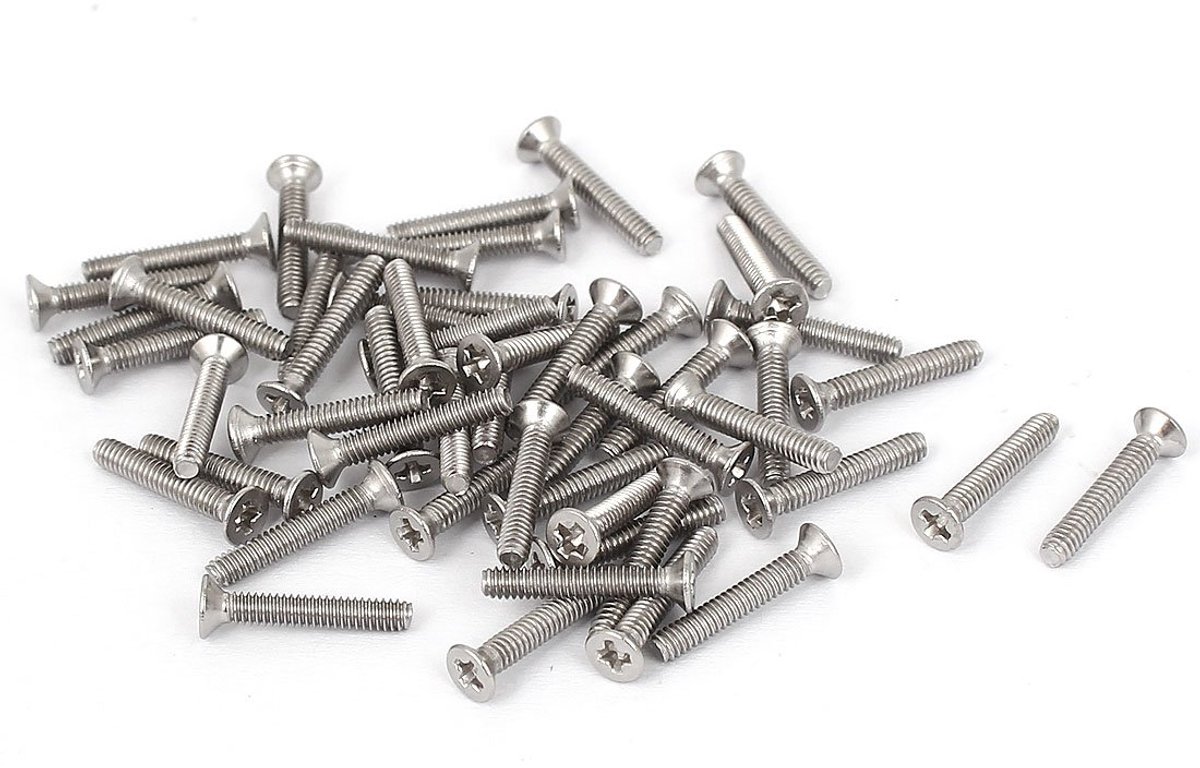 Sourcingmap M2-0,4 x 12 mm fijne draad roestvrij staal Phillips platte verzonken kop machineschroeven 50 stuks