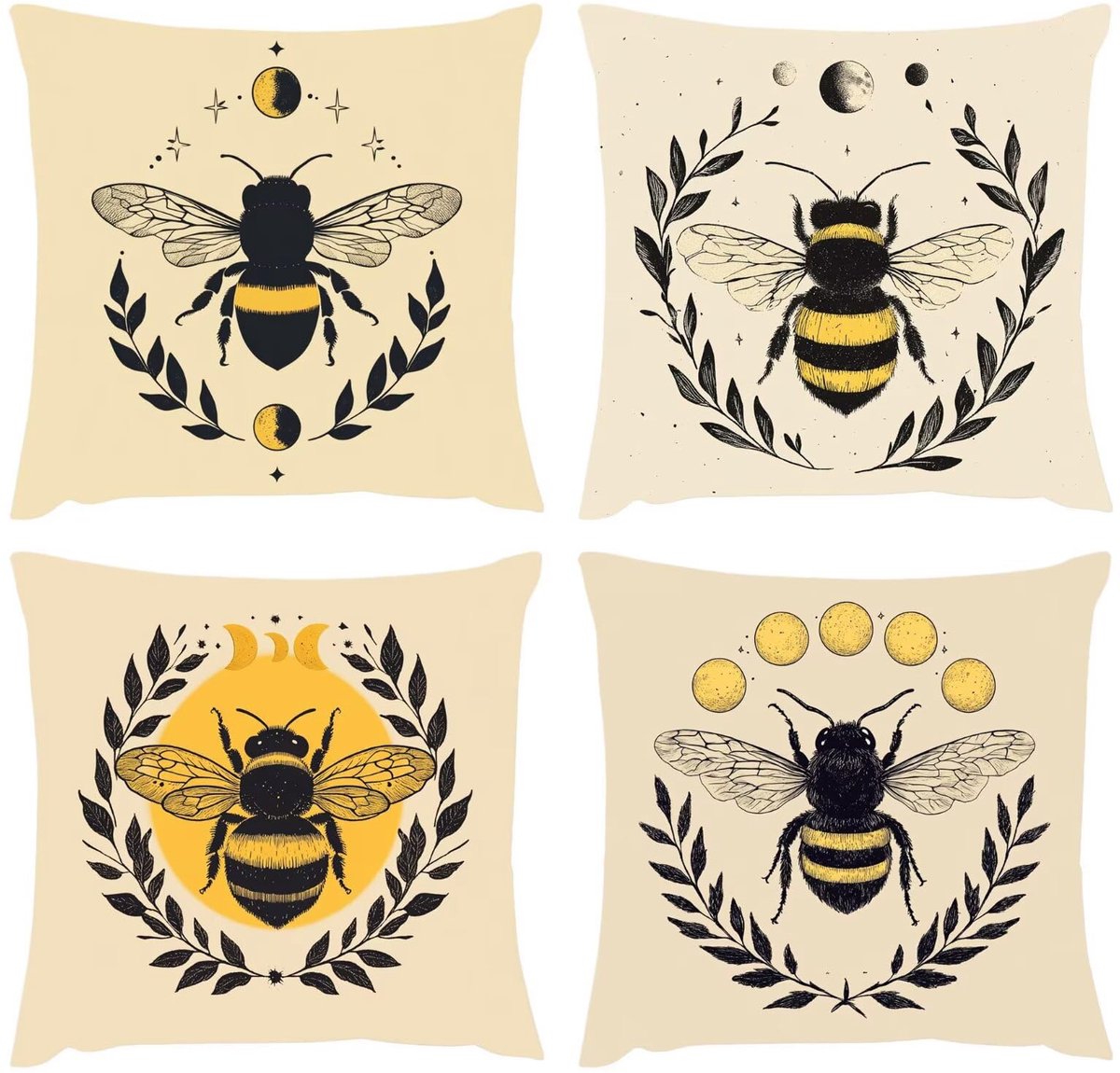 crème, 50 x 50 cm, 4 stuks, waterdicht, bankkussen, bijenkussen, vierkant, decoratief, linnen, bank, voor slaapkamer, stoel, woonkamer, tuin, decoratie, huis, S1-697