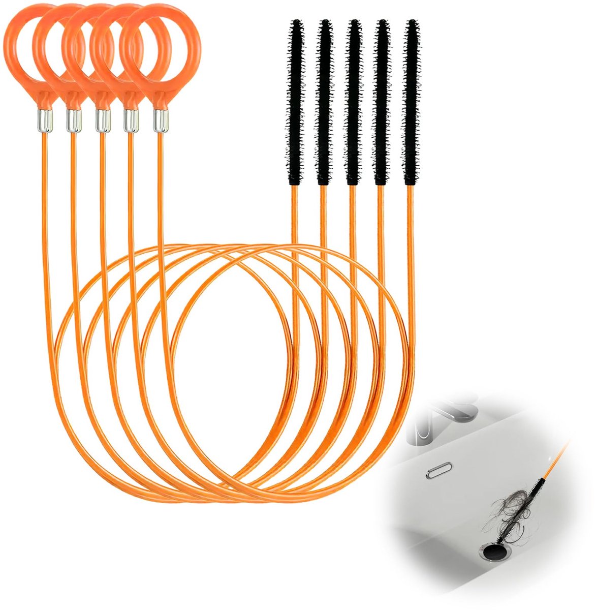 Ontstopper 81 cm, Sink Unblocker Tool Wc Flexibel, Pijpreiniger, Spoelbakontstopper voor gootsteen met fijne borstelkop, Fret, Ontstopper met ronde handgreep