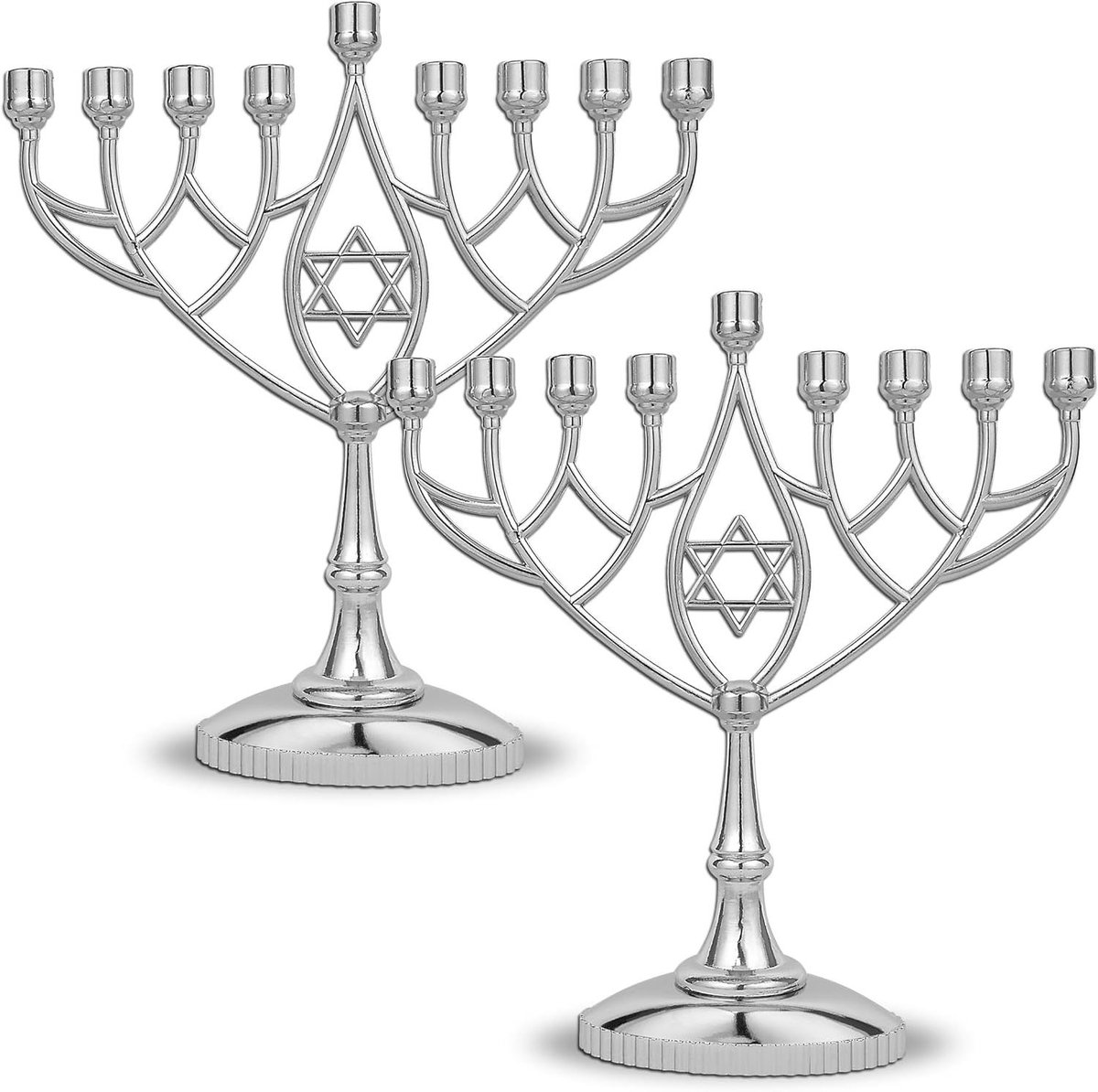 Chanoeka Menorah - Kandelaar Kaarsenhouder - Feestelijke Verlichting - Klassiek Geometrisch - 9 inch - Verzilverd