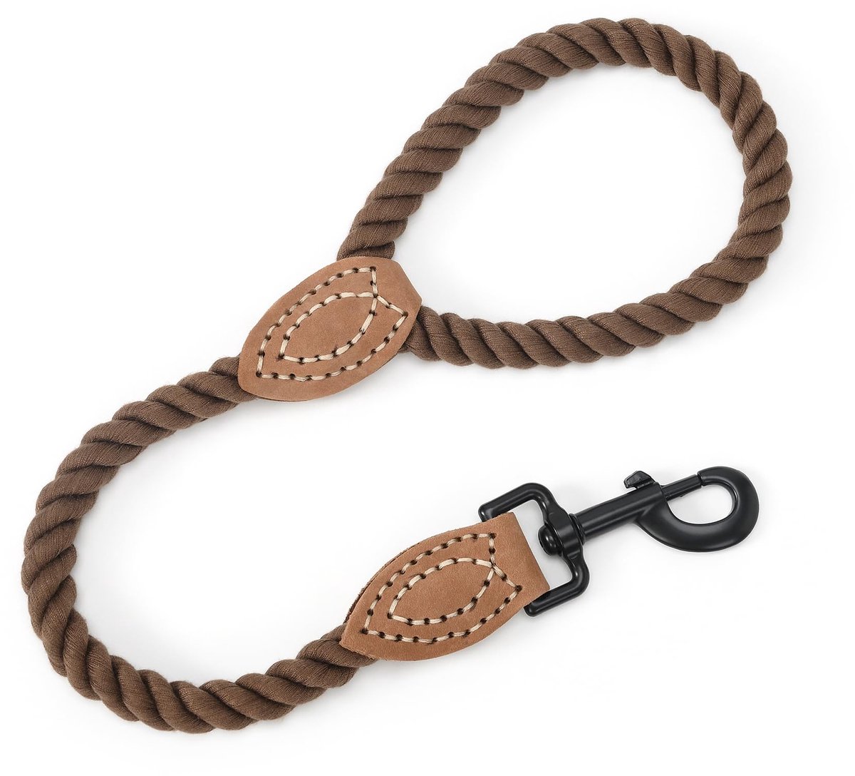 Korte hondenriem | Gevlochten katoenen touw hondenriemen met leren punt | 45 cm hondenriem met zware metalen sluiting | Bruiloft hondenriem (donkerbruin, 45 cm)